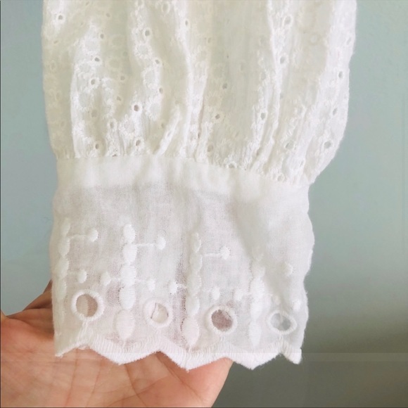 Topshop White Ruffle Eyelet Long Sleeve Blouse - Picture 6 of 10